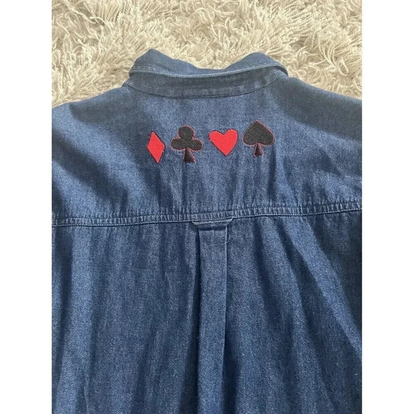 The Quacker Factory Long Sleeve Denim Shirt Womens Large Embroidered BINGO Lucky - Picture 3 of 4